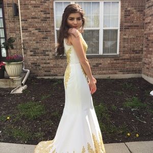 Elegant white & gold prom dress